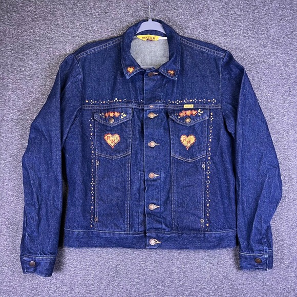 VTG Rustler Denim Jacket Mens Med Womens Custom Rachel Hand Painted Unicorn READ - Picture 2 of 16